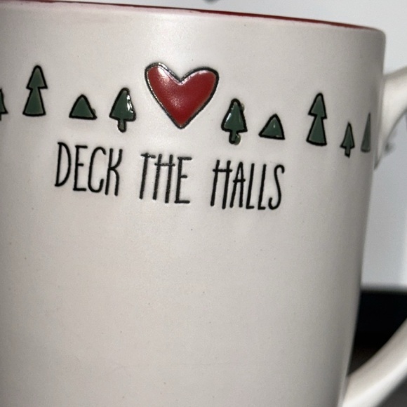 Peppermint & Pine Deck The Halls Christmas Mug Cup Embossed Christmas Tree Heart - Picture 5 of 8